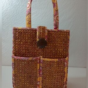 Vera Bradley Tiki Tote Bag Purse Wicker Rattan Straw Overlay  Bag Tote